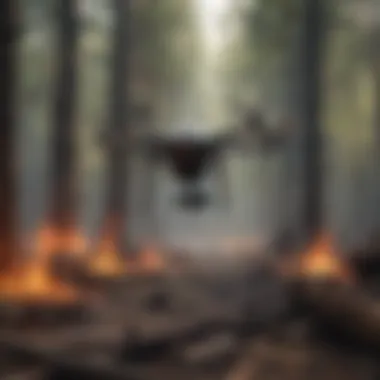 Utilizing Drone Technology for Fire Monitoring Advanced drone technology monitoring a forest area for fire hazards.