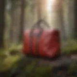 Wildland fire red bag in a forest setting