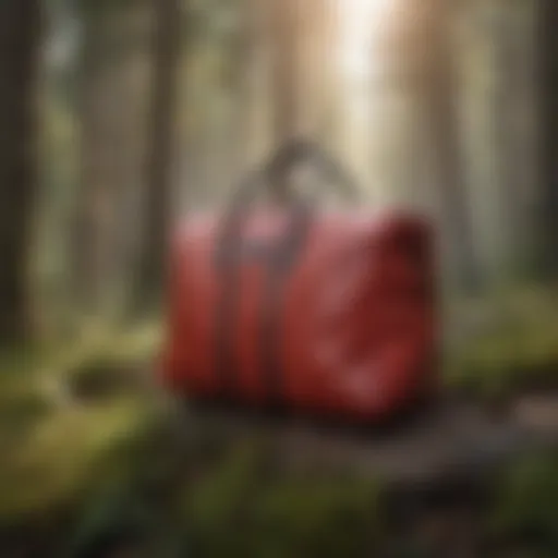 Wildland fire red bag in a forest setting