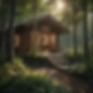 Outdoor Serenity of a Woodshed Spa An inviting outdoor area of a woodshed spa, surrounded by trees and nature, promoting serenity